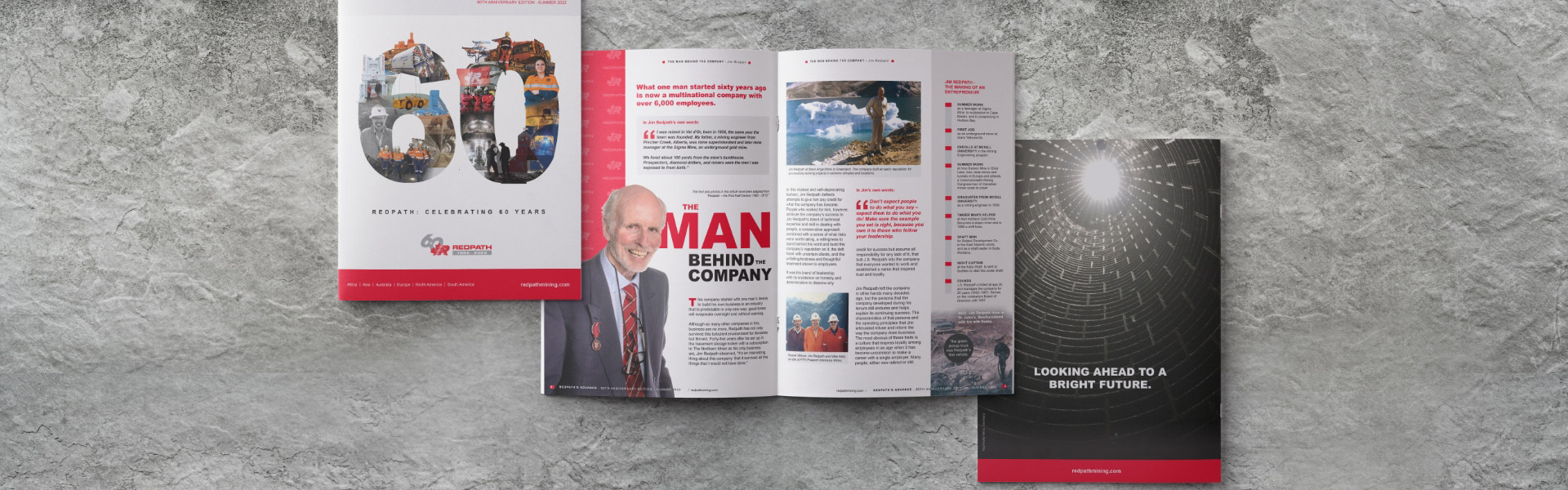 La publication de Redpath, Advance, qui met en lumière divers éléments de l’entreprise, y compris son histoire et ses principales réalisations et distinctions.